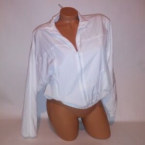 Victoria Secret PINK Jacket Windbreaker XS White Solid Full Zip Pockets Long Sle